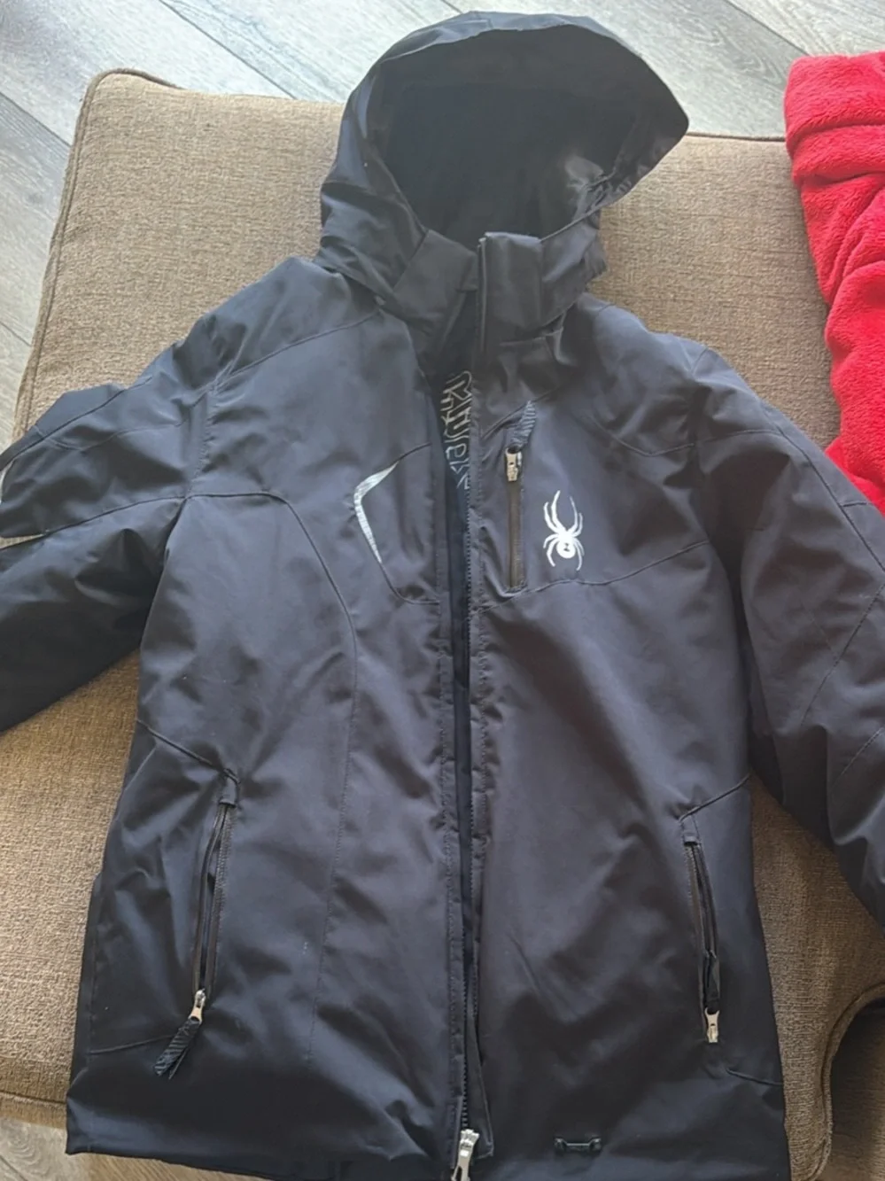 Spyder Kids Black Hooded Puffer Jacket with White Logo